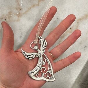 Silver Angel Ornament with Ribbon